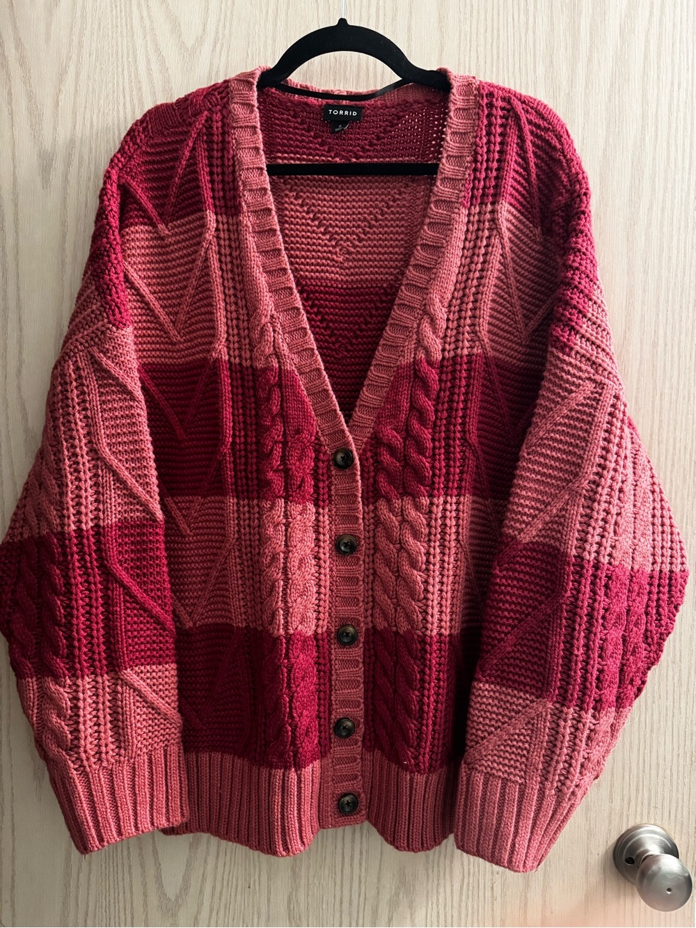 torrid Rose and Berry Cable Knit Button Cardigan - Picture 10 of 11